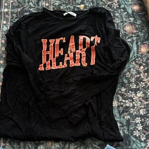 Zara Black Long Sleeve Shirt with Heart Graphic